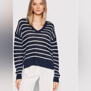 Polo Ralph Lauren Striped Boxy Sweater Size XL V-Neck Navy White Oversized